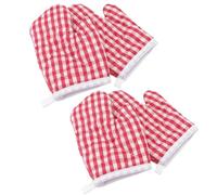 HOMOBABE 4pcs Heat Resistant Gloves Cooking Gloves Polyester Classic Style Red Check Pattern Protective Oven Mitts for Cooking and Grilling Accessories