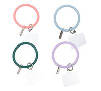 HOMOBABE 4pcs Lost Phone Lanyard Strap Circles Durable Silicone Keychain Loop for Attachment Purple Fruit Grey Dark Green