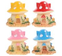 HOMOBABE 4Pcs Resin Miniature Mushroom House Figurines Cute Cartoon Desktop Garden Decor for Fairy Garden Craft DIY with Vivid Details in Pink Red Yellow Blue