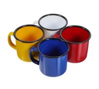 HOMOBABE 4pcs Retro Enamel Coffee Mugs Set, Chinese Traditional Old Style Enamel Drinking Cups for Camping and Household Use, Vintage Tea Cups in Red, Yellow, White, and Blue