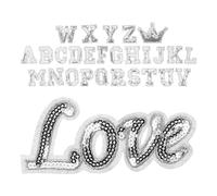 HOMOBABE 56pcs Letter Embroidered Patches Iron on Sew on Alphabet Applique Creative DIY Easy to Use Silver Sequin Material for Clothing Hats Jeans Dresses Socks