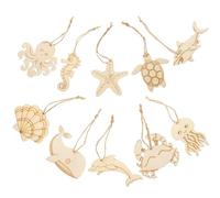 HOMOBABE 60Pcs Ocean Animal Wooden Craft Cutouts Set, Unfinished Natural Wood Slices in Turtle, Octopus, Crab Shapes for DIY Painting and Crafting Supplies