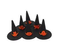 HOMOBABE 6pcs Halloween Witch Hats Felt Wizard Caps for Stuffed Animals DIY Decoration Black with Skull Spider Cat Elf Pumpkin for Party Cosplay Carnivals