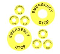 HOMOBABE 8pcs Yellow Emergency Stop Button Signs for Push Button Switch Pvc Material 22mm Diameter Easy Installation for Industrial Control Systems and Machinery Safety