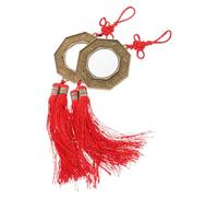 HOMOBABE Bronze Bagua Mirror 2Pcs Feng Shui Wall Hanging Ornament with Chinese Knot Tassel, Eight Diagrams Convex Concave Reflector for Home Luck and Chi Blessing, 7Cm Antique Style