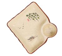 HOMOBABE Ceramic Dumpling Plate with Sauce Divider Multi-Functional Design Easy to Clean Elegant Serving Dish for Restaurant and Banquet Use