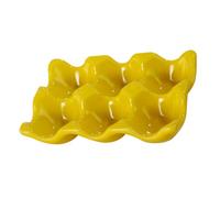 HOMOBABE Ceramic Egg Holder Tray for Kitchen Fridge Storage, Decorative and Stylish Yellow Egg Organizer with Covered Display Stand, for Baking and Countertop Use