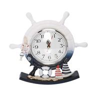 HOMOBABE Clock and Style Mediterranean Shape Desktop Rudder Made of Wood, Silent Decorative for Table Bedroom and Living Room Use
