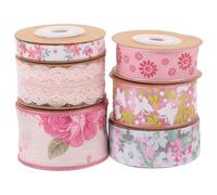 HOMOBABE Double-Sided Plain Weave Ribbon Flower Pattern 6 Rolls Polyester Cuttable Smooth Texture Ribbon for DIY Bow-Knot Decoration and Sewing