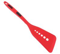 HOMOBABE Heat Resistant Silicone Fish Spatula Non-Stick Cooking Turner Kitchen Utensil with Extended Handle for Frying Pancakes and Eggs, Red with Black Dots