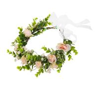 HOMOBABE Pet Floral Collar for Small Dogs with Adjustable Ribbon, Light Pink Wedding Flower Wreath Bow, Dog Photography Prop for Pet Ceremony and Grooming