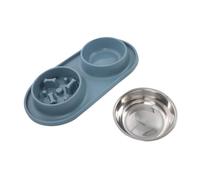 HOMOBABE Pet Slow Feeder Bowl for Cats and Dogs Double Bowl Design to Prevent Choking Blue Stainless Steel Non Slip Slow Eating Dish for Healthy Feeding Habits