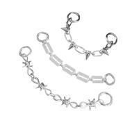 HOMOBABE Punk Shoe Charm Chains Silver Iron 3pcs for Sneakers and Boots Shoe Accessories with Thorn, Blade, and Designs, Easy to Install for DIY Decorating