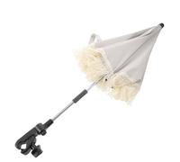HOMOBABE Stroller Umbrella with Clamp for Pushchair and Wheelchair, White Cotton Parasol with Steel Frame and Decorative Fringe Trim, Easy Setup UV Protection for Park Outings and Outdoor