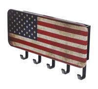 HOMOBABE Wall Mounted Key Holder with Tray and Hooks for Entryway, Multi-Functional Abs and Leather Key Rack with Vintage Flag Pattern, Seamless Nails Included for Dining Room Or Hallway