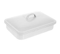 HOMOBABE White 9.82x6.68x3.34in Thickened Enamel Plate with Lid Heat-Resistant Baking Pan Multi-Functional Rectangular Simple Elegant Design for Family Dinners and Desserts After Meals
