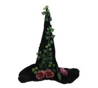 HOMOBABE Witch Hat Suitable for Extended Wear Comfortable Fit Halloween Black Velvet with Unique Floral Vine Design for Women for Stage Performances and Cosplay Events