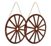 HOMOBABE Wooden Wagon Wheel Wall Decor Easy Installation 2pcs Vintage Rustic Wood Craft Wall Hanging Ornament for Home Decoration and Study