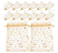 HOMOCONO 100pcs Sheer Drawstring Mesh Jewelry Pouches Star and Moon Design for Weddings Parties and Special Occasions for Candy and Small Treasures