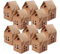HOMOCONO 10pcs Brown Paper Handheld House Shape Candy Packaging Boxes with Hollow out Design, Creative Small Candy Cases for Party Packaging and Festive Atmosphere
