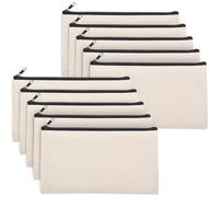 HOMOCONO 10pcs Canvas Blank DIY Makeup Pouches Easy to Open and Close Travel Cosmetics Bags Practical and Convenient Simple Organizer with Tassel Kit for Craft and Travel
