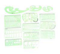 HOMOCONO 13pcs Green Pet Drawing Templates Set Shapes for Architecture Supplies, DIY Hollow Template and Geometric Painting Rulers for Indoor and School Use