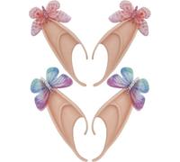 HOMOCONO 2 Pairs Latex Fairy Ear with Wing Pattern for Women, Reusable and Sturdy Cosplay Accessories for Halloween and Costume Parties