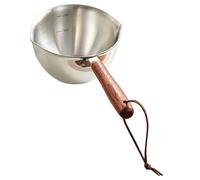 HOMOCONO 200ml Stainless Steel Small Pot with Wooden Handle, Butter Melting and Heating Pan with Dual Pour Spout, for Cooking, Boiling Milk Or Hot Oil in The Kitchen