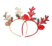 HOMOCONO 2pcs Christmas Antler Headbands for Women, Glitter Deer Headband with Bells, One Size Fits Most, Red and Golden Holiday Hair Accessories for Christmas Party
