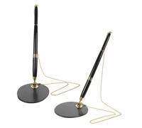 HOMOCONO 2pcs Counter Secure Pen Holders with Chain for Reception Counters and Retail Use, Stainless Steel Pens with Smooth Writing Function and Sleek Modern Design for Office and Bank