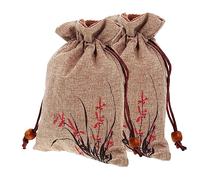 HOMOCONO 2Pcs Drawstring Storage Bags Double-Layer Linen Buddha Beads Pouch Lightweight Fabric Bags for Toy Storage and Party Favors