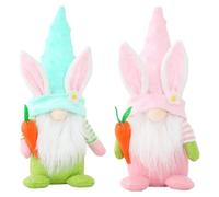 HOMOCONO 2pcs Easter Faceless Dwarf Cloth Gnomes Decoration in Green and Pink, Plush Gnome Rabbit Dolls for Shelf and Easter Table Home Décor Accents
