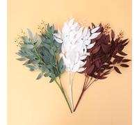 HOMOCONO 2pcs Faux Willow Leaf Stems 21.6’’ Dark Red Artificial Eucalyptus Branches with 5-prong Leaf Clusters Home Decor Floral Foliage for Vase Fillers and Party Decorations