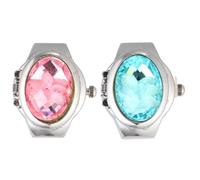 HOMOCONO 2pcs Flip-up Cover Quartz Ring Watches with Flower Dial and Stretch Elastic Band, Size 4.8-6cm, Pink Color, for Birthday and Christmas Random Color