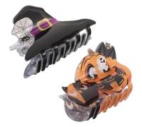 HOMOCONO 2pcs Halloween Hair Claw For Women Girl - Spooky Pumpkin Nonslip Banana Hair Clips Punk Spider Web Witch Hat Clips Halloween Costume Party Accessories