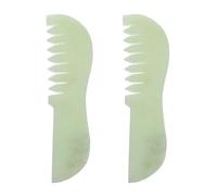 HOMOCONO 2pcs Light Green Xiuyu Jade Massage Hair Comb Set - Ergonomic Gua Sha Scraper for Scalp, Face Body Meridian Massage - Natural Stone Tool for Hair Care and Relaxation