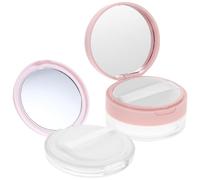 HOMOCONO 2pcs Makeup Powder Container with Mirror and Elastic Mesh Multi-functional Body Powder Puff 20g Pink Plastic Compact Simple and Practical Design