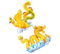HOMOCONO 2Pcs Mini Dragon Phoenix Figurine Cake Topper Resin Animal Decoration for Birthday Dessert Table Lightweight Compact Design with Fresh Color and Cute Ornament for Home and Party