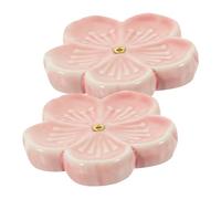 HOMOCONO 2pcs Pink Ceramic Flower Shaped Incense Holder Decorative Desktop Ornament for Tearoom and Birthday Home Decor Incense Plate Random Color
