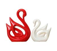 HOMOCONO 2pcs Red and White Swan Sculptures Minimalist Ceramic Home Decor with Smooth Surface and Good Texture for Living Room or Office Decoration