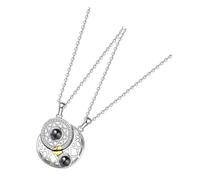 HOMOCONO 2pcs Silver Alloy Couple Necklaces with Sun and Moon Pendants, Chic and Lightweight Projection Necklaces That Display I Love You in 100 Languages, for Wedding Or Anniversary