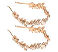 HOMOCONO 2pcs Wedding Leaf Headband for Bride Featuring Baroque Design with Pearl and Rhinestone Embellishments, Comfortable Metal Material, Versatile Hair Accessories for Weddings