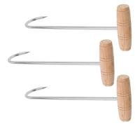 HOMOCONO 3pcs Stainless Steel Shoe Horn Puller with Wooden Handle Long Boot Hook for Easy Shoe Removal Rational Bending Design for Home Use