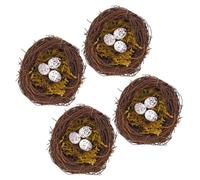 HOMOCONO 4 Sets Rattan Bird Nest Egg Decoration Props Artificial Twig Nests for Spring Easter Decor Realistic Design for Home Garden Photography