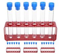 HOMOCONO 4 Sets Scientific Test Tube With Rack, Laboratory Plastic Test Tubes With Caps, For Chemistry Biology Labs Education And Research Purposes