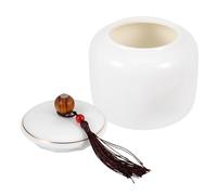 HOMOCONO 420ml Ceramic Loose Tea Canister with Good Sealing and Multi-functional Design, White Porcelain Storage Jar for Bulk Foods and Flower Tea, for Storing and Serving