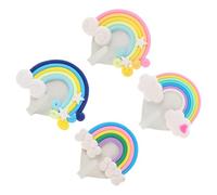 HOMOCONO 4Pcs Adhesive Rainbow Heart Hooks Set, Cute Decorative Multi-Function Wall Hangers for ’ Rooms, White Plastic Non-Drill Storage Hooks for Clothes, Keys, Hats, Bedroom Organization