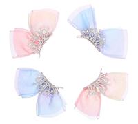 HOMOCONO 4pcs Crown Hair Clips: Rhinestone Princess Hair Barrettes Metal Snap Pins Mesh Bow Tiara Accessories For Toddler Girls Birthday Party