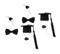 HOMOCONO 4pcs Mini Pet Cap and Bow Tie Set for Graduation W omfortable Adjustable Black Cloth Pet Decorations for Graduation Season