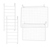 HOMOCONO 4pcs Stainless Steel Bird Perch Platform for Conure and Budgie with Climbing Ladder, Multi-functional Design Expands Activity Space, White Rectangle and Sector Shapes for Bird Cage